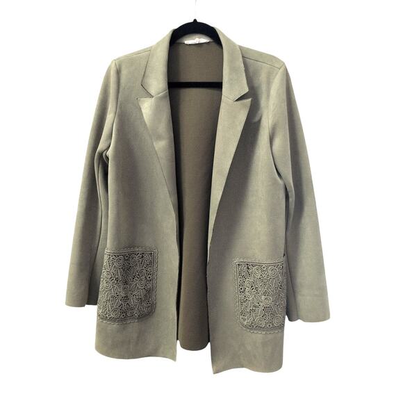 Solitaire Green Faux Suede Jacket with Lace Pockets Size Small - Picture 1 of 3